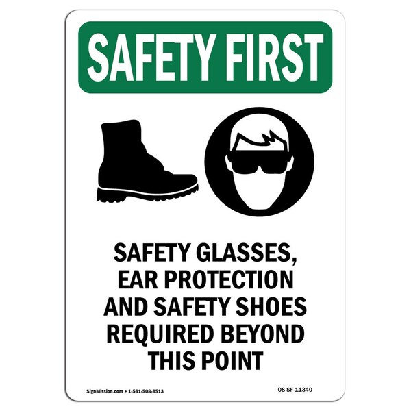 OSHA Sign, Glasses Ear W/ Symbol, 24in X 18in Rigid Plastic, 18" W, 24" H, Portrait